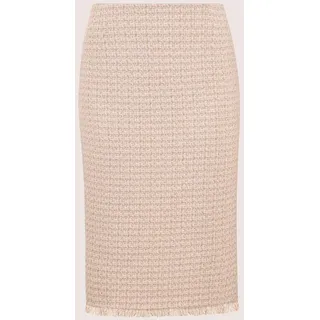 Bleistiftrock MADELEINE "Rock Schlanker Rock mit Fransen-Akzent", Damen, Gr. 34, weiß (perlweiß, hellamethyst), Obermaterial: 73% Baumwolle CO. 22% Polyester PES. 5% Elasthan EL., Modern, normal, Röcke Bleistiftrock