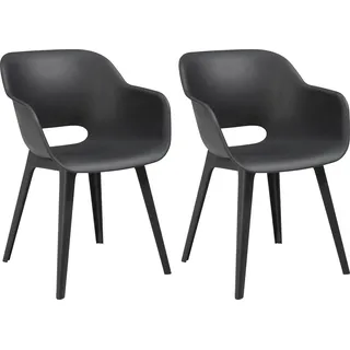 Allibert by Keter Gartensessel Akola, graphit, 2er Set, Kunststoff, Maße: 56.7 x 55.8 x 80.1 cm, stapelbar, wetterfest, Outdoor - Grau
