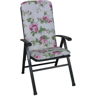 ANGERER Freizeitmöbel GmbH Auflage für Gartenmöbel - Stuhlauflage hoch Made in Germany (Weiß-Rosa geblümt)