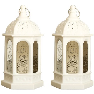 Hitopin 2 Stücke Ramadan Dekoration Laterne,Ramadan Deko Lampe,Ramadan Deko Licht Vintage Laterne Deko,Eid Mubarak Laterne Mond Stern Dekoration, für Ramadan Muslimische Home Tabletop Decor (Weiß)