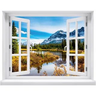 Wandtattoo - Fenster mit Aussicht auf Berge 100 x 78 cm – Wandsticker