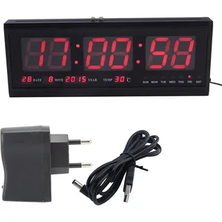 Digitale Wanduhr, 110–240 V Kalender und Temperaturanzeige, EU-Stecker, Glas-LED-Uhr für Zuhause, Klassenzimmer, Schlafzimmer, Büro