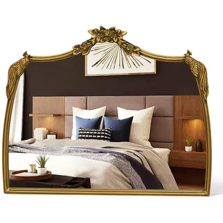 Awhtixbo Gold Barock Spiegel Antik-Vintage mit Goldrand & Bögen Dekorativer Halbrund Spiegel als Wanddekoration für Wohnzimmer, Flur Prunkvoller Wandspiegel im Barockstil,Größe: 48 x 61 cm