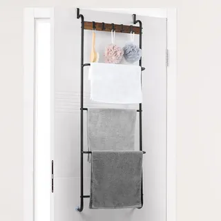 Handtuchhalter für die Tür, mit Haken, 5 Etagen, Handtuchhalter, Organizer für Badezimmer, Schlafzimmer, Badezimmer-Zubehör, Metall (schwarz)