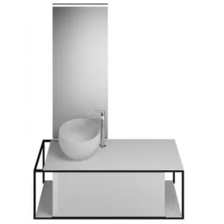 burgbad Junit Set Mineralguss-Waschtisch inklusive Waschtischunterschrank, Version rechts, inklusive Leuchtspiegel SFLG120, Breite: 1200mm, SFLG120RF3148G0175, Farbe: Weiß Hochglanz / Weiß Glänzend