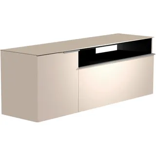 Moderano Lowboard , Alufarben, Sandfarben , Metall , 3 Fächer , 160x56x45 cm , Beimöbel erhältlich, hängend, Abdeckplatte aus Glas , Wohnzimmer, TV Möbel, Lowboards, Lowboards hängend