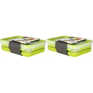 Emsa Clip & Go Lunchbox, 1,2 L, Brotdose mit 3 Einsätzen und Teller, 100 Prozent dicht, mit Frischedichtung, Transparent, Hellgrün, Made in Germany, 518098 (Packung mit 2)