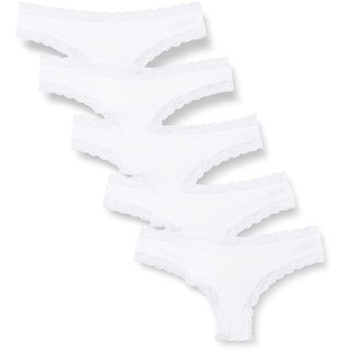 Iris & Lilly Damen Tanga-Unterwäsche Baumwolle und Spitze, 5er-Pack, Weiß, 36