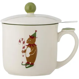Bloomingville Valentin Becher, Tasse m/Deckel und Teesieb, Grün, Steingut, T10xH11 cm, 300 ml