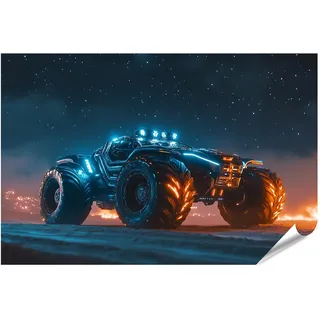 islandburner XXL Bild Poster Futuristischer Monstertruck unter Sternenhimmel Premium Bilder Fotodruck