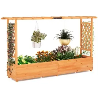 FANTASK Hochbeet mit Rankgitter & hängendem Dach, Pflanzkasten mit Rankhilfe, Blumenkasten für Kletterpflanzen & hängende Körbe, Orange (200x44x114cm)