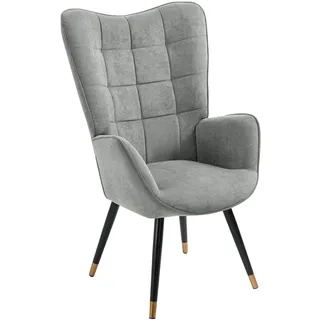 MEUBLE COSY Sessel Relaxsessel Lehnstühle Polstersessel Einzelsofa mit Vergoldeten Metallbeinen Ohrensessel für Wohnzimmer Schlafzimmer Büro Vanity, Stoff, Grau