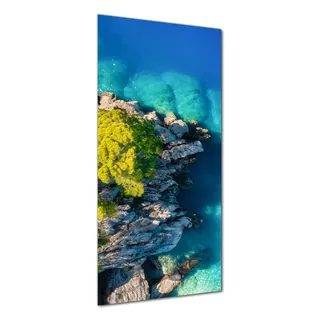 Wallario selbstklebende Duschrückwand 90 x 200 cm mit Motiv Felsige Küste mit Bäumen von oben - Wandverkleidung mit Hochglanzlaminat in Glasoptik