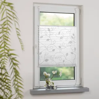 Plissee GARESA "Ranke" Gr. 5, grau (weiß, grau, weiß, weiß), B:50cm H:130cm, Obermaterial: 100% Polyester, Plissees, Plissee, einfache Montage, bedruckt, blickdicht