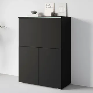Home Affaire PC-Schrank "Vera, Sekretär, Home-Office-Schreibtisch mit LED-Beleuchtung" 1 Stk. tlg. Multifunktional mit Stauraum, klappbare Tischfläche, LED, B 90 cm, graphite schwarz matt