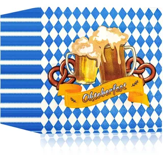 40 Stück Oktoberfest Servietten Deko,33x33cm Bayrische Papierservietten,Blau Weiß Einweg Papier Servietten für Oktoberfest Bierzelte Bayerische Deko und andere Feiern