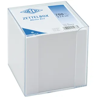 Wedo 270265016 Zettelbox Kunststoff (9 x 9 cm, gefüllt, circa 700 Blatt) transparent/weiß