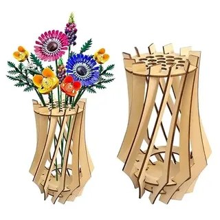 Mapille 2 Stück Holzvase für Lego Blumen, Holzpuzzle Blumenvase für Lego Blumenstrauß, Blumenvasen Boho, DIY Holz Vase Kit, Holzständer für Lego Rosen Kirschblüten Sonnenblumen Tulpen (18 x 11cm)