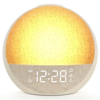 Tageslichtwecker für sanftes Aufwachen,Geschenk für Erwachsene Jugendliche Kinder,Sonnenaufgangswecker Lichtwecker mit 7 Wecktöne, 30 Naturgeräusche, Timer, Snooze, Nachttischlampe mit 11 Farben