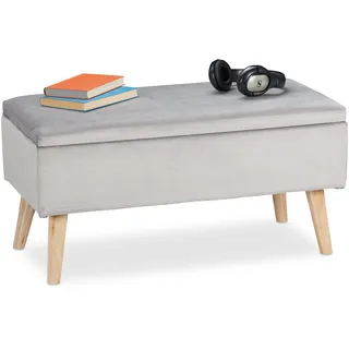 Relaxdays Truhenbank Samt Hellgrau 41 x 80 x 40 cm