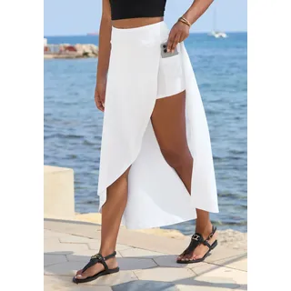 Maxirock LASCANA "mit integrierter Shorts und kleiner Tasche", Damen, Gr. 46, weiß, Jersey, Obermaterial: 95% Viskose, 5% Elasthan, unifarben, figurumspielend knöchellang, Röcke Maxirock, langer Strandrock, luftiger Sommerrock mit Shorts, Jerseyrock, Topseller