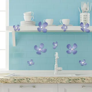 Walplus Kristall 3D Lila Blumen Wandsticker, Vinyl Mehrfarbig, 33.5 X 11.5 X 3 CM
