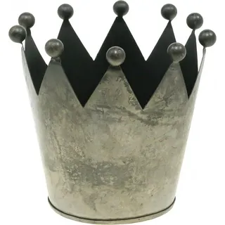 Deko Krone Antik Grau Metall Tischdeko Ø12,5cm H12cm Vintage - Grau
