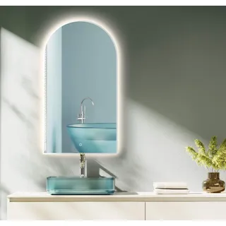 HOKO Badspiegel Bogen LED 60x100cm mit Metallrahmen, HOCH+QUER Montage,Arch Lichtspiegel+Touch Schalter+Licht Wechsel 2700-6500K, Warmweiß-Kaltweiß - Weiß