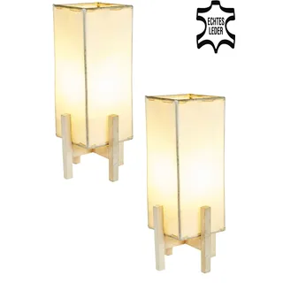 2er SET Vintage Tischlampe Leder lampe Nachttischlampe Nachtlicht Tischleuchte