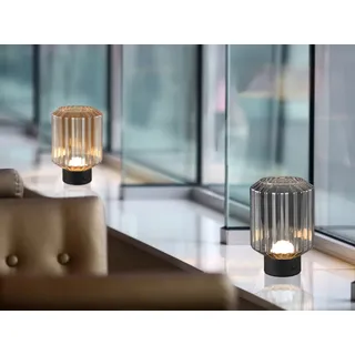 2er SET kleine Akku Tischlampen ohne Kabel mit Rauchglas Bernsteinglas Höhe 19cm