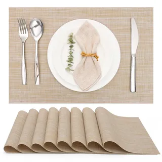 Myir JUN Tischsets Abwaschbar 8erSet,Gewebte Platzdeckchen rutschfest Abgrifffeste Hitzebeständig,Vinyl Platzsets Abwaschbar für küche Speisetisch Hotel,Platz-Matten 30x43.5cm(A-Gelb)