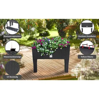 Hochbeetkasten, Anthrazit, 60 x 25 x 46 cm, Rattan-Design - Grau