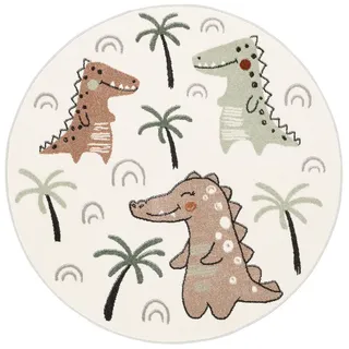 Pergamon Kinder Teppich Softstar Kids Lustige Dinos Rund , Textil , Animalprint , Rund , 120x120 cm , Teppiche und Böden, Teppiche, Kinderteppiche