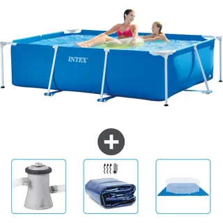 Intex-Schwimmbecken mit rechteckigem Rahmen – 220 x 150 x 60 cm – Blau – im Lieferumfang enthalten Filterpumpe für Schwimmbad - Sonnensegel - Bodenplane