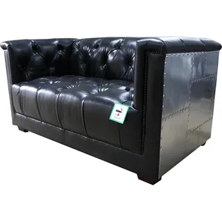 Echtleder Sofa Zweisitzer Flugzeugsessel Aviator Armlehnsessel Neu Ledersessel - Schwarz
