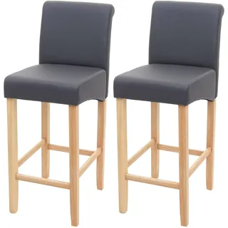 Mendler 2er-Set Barhocker HWC-C33, Barstuhl Tresenhocker, Holz grau matt, helle Beine, Kunstleder