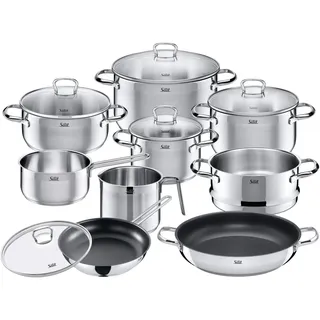 Silit Toskana Topf-Set 8-tlg. Dampfgareinsatz + Milchtopf + Bratentopf + Servierpfanne + Fleischtopf + Bratpfanne + Stieltopf