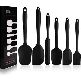 BINHAI Silikon Spatel Set Schwarz 6-teilig hitzebeständig für Kochen Backen Mischen