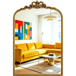 Awhtixbo Gold Barock Spiegel 40x61(H) cm - Vintage Bogen-Wandspiegel mit Eisenrahmen, Ideale Wanddeko für Wohnzimmer, Bad & Flur