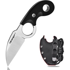 TONIFE Crescent Neck Knife Outdoor Messer Feststehende Klinge aus 8Cr14MoV-Stahl mit Scheide Lanyard und Clip Full Tang Messer Überlebensmesser (Schwarz+Satin)