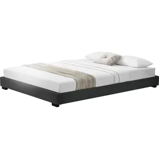 In And OutdoorMatch Holzbett Jesus - niedrig - Kunstleder - mit Lattenrost - 140 x 200 cm - Schwarz - klassisches Design - Schwarz