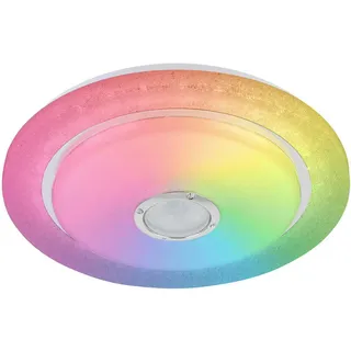 Novel Led-Deckenleuchte , Weiß, Chromfarben , Metall, Kunststoff , Uni , 310 mm , 8 cm , Farbwechsler, Farben fixierbar, Bluetooth-Lautsprecher, Smartphone-Steuerung, Farbtemperaturwechsler , Lampen & Leuchten, Leuchtenserien