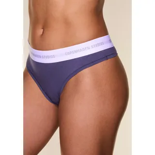 String COPENHAGEN STUDIOS, Damen, Gr. XS (34), lila (navy), Single Jersey, Obermaterial: 50% Modal (TENCELTM), 45% Baumwolle, 5% Elasthan (LYCRA), unifarben, unifarben mit Farbeinsatz, körpernah, Unterhosen String, mit elastischem Logobund
