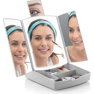 Faltbarer Schminkspiegel mit 3-in-1-LED-Licht für Reisekosmetik - Grau