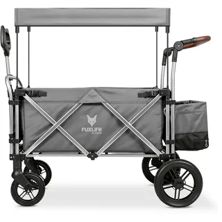 FUXLIFE Bollerwagen FX-CTL900 • Faltbar • Grau • 5-Punkt-Gurt • Gefedert | Abnehmbares Sonnendach • Isolierte Kühltasche • Gepolsterter Innenraum • Premium Transportwagen • Kompaktes Klappmaß