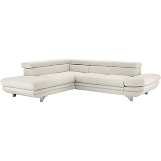 Mivano Schlafsofa Enterprise / Trendige Ledercouch in L-Form mit Ottomane links / Inkl. Bettfunktion und höhenverstellbare Kopfstützen / 273 x 75 x 238 / Kunstleder: weiß