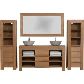 Teako Design Badmöbel Set Pajala Teak Massivholz 180x180 cm 2 Schränke