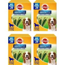 Pedigree Dentastix Fresh 112 Snacks für die Mundhygiene (mittelgroßer Hund 10-25 kg) 180 g 28 Stück - 4 Packungen à 28 (insgesamt 112 Stück)