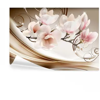 decomonkey Fototapete Blumen Abstrakt, 300x210 cm, XL, Magnolie Orchidee 3d | Effekt, beige, orange, rosa, Tapete, Wandbild, Bild, Fototapeten, Tapeten, Wandtapete