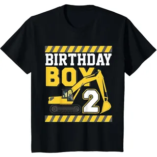Birthday Boy 2 Years Old Construction Bagger T-Shirt, Kinder, Schwarz, 92